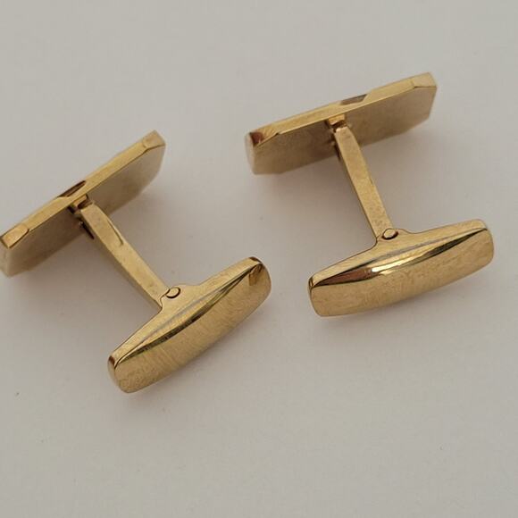 Yves Saint Laurent YSL Gold Silver Tone Rectangle Logo Cufflinks Designer Geomet - Picture 4 of 5